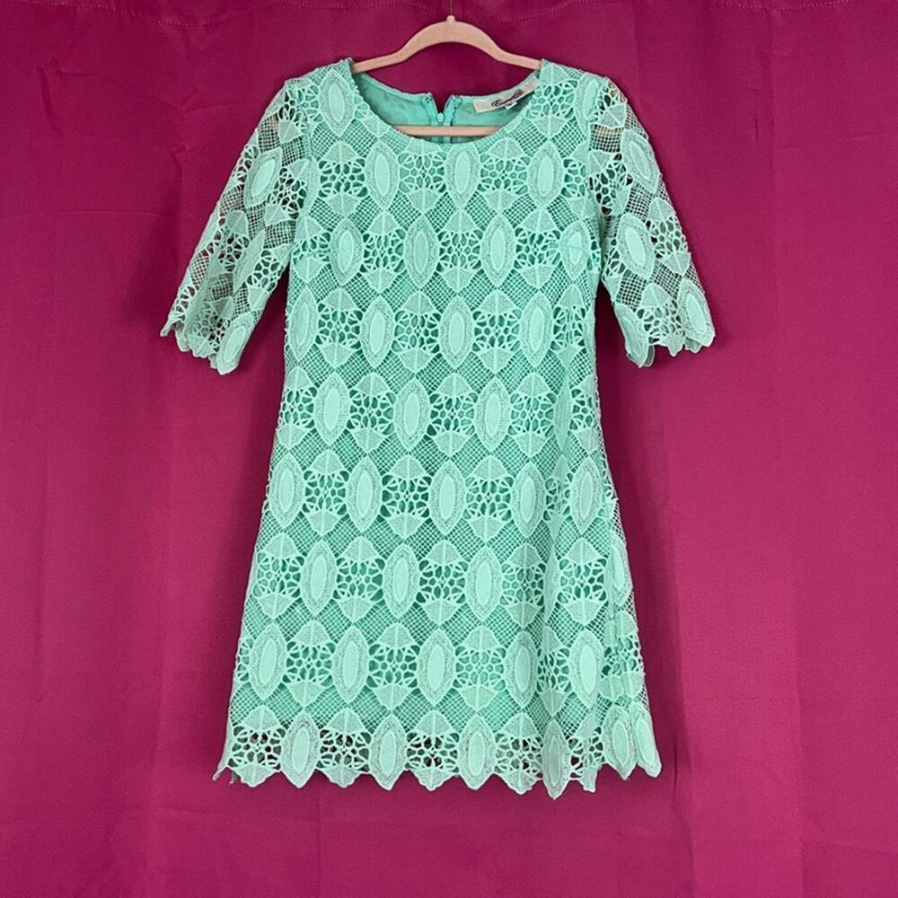 Emmelee mint green crochet lace shift dress, size small‎